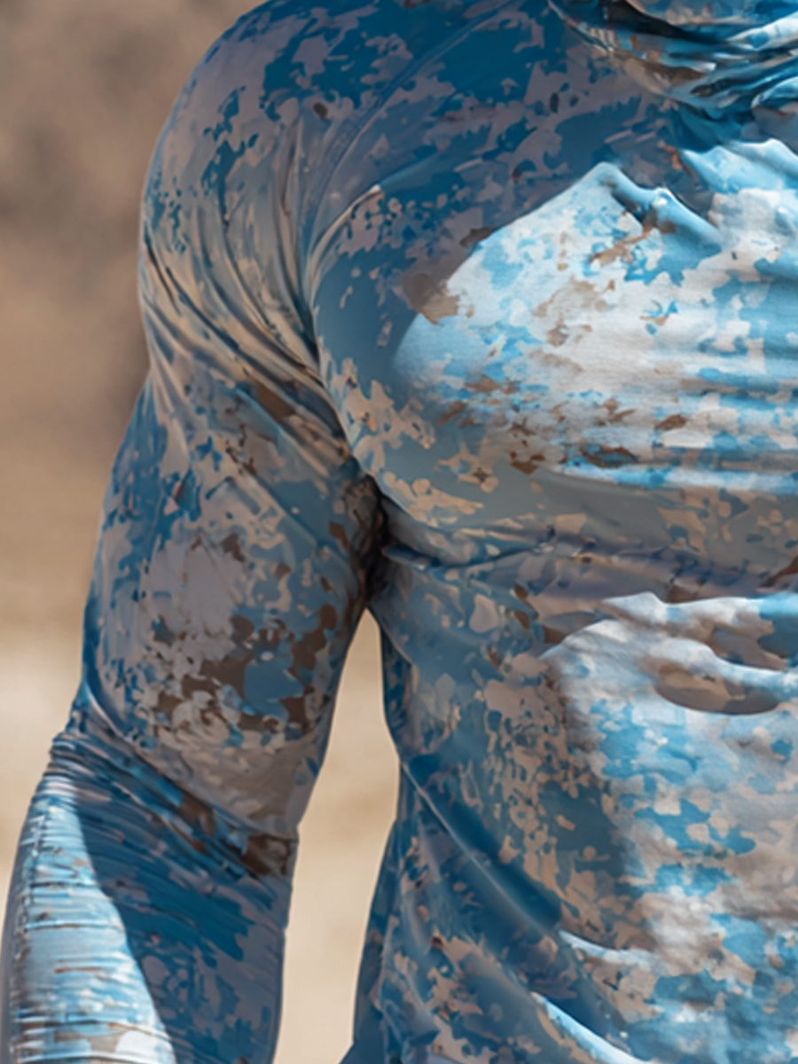 Men's Light Blue Camouflage Pattern Cool Quick-Dry Hooded-SunSeaUp
