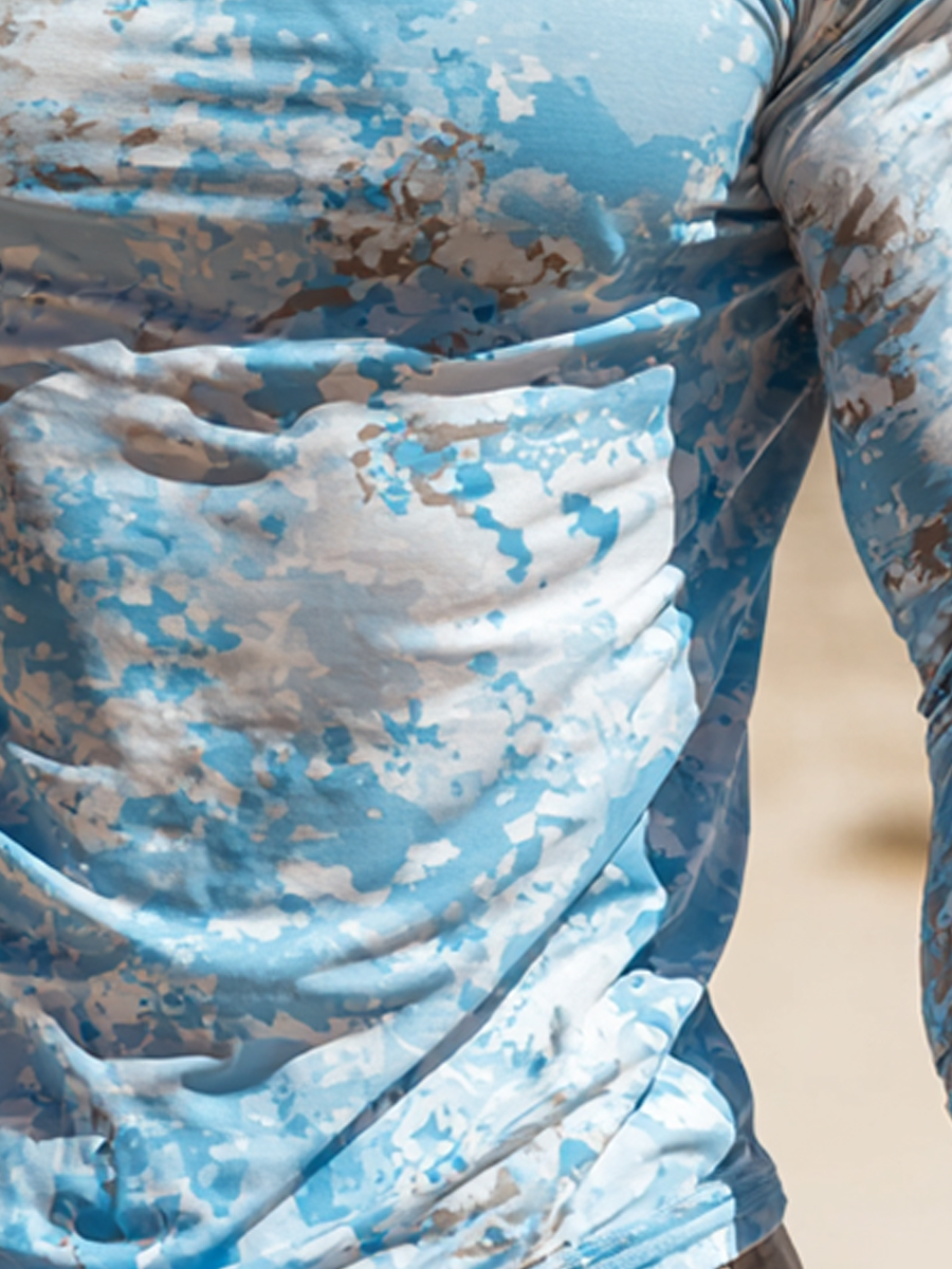 Men's Light Blue Camouflage Pattern Cool Quick-Dry Hooded-SunSeaUp