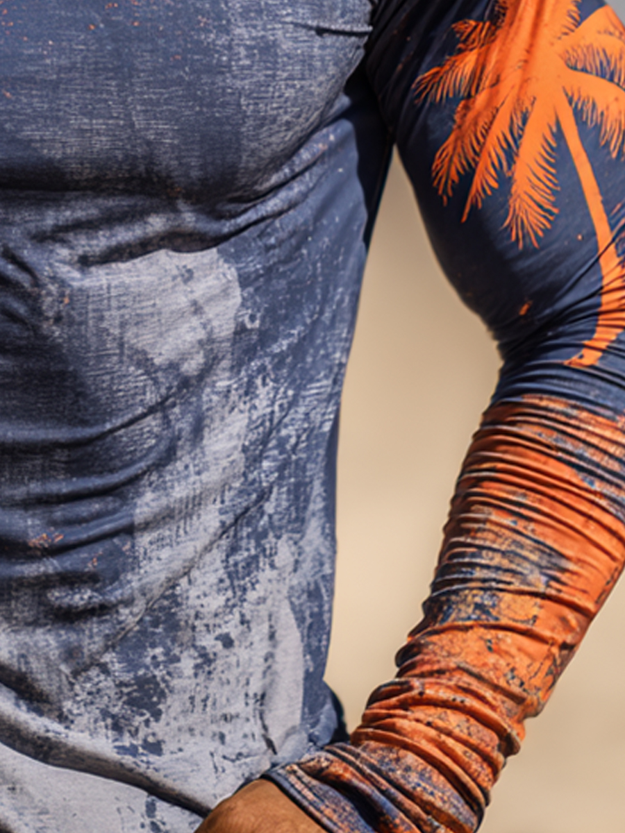 Men's Navy & Orange Tropical Palm Cool Quick-Dry Moisture-Wicking Hooded-SunSeaUp