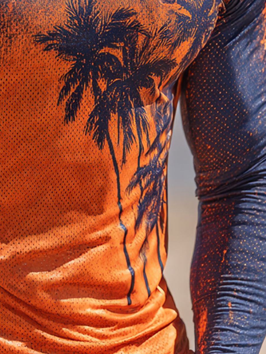 Men's Orange-Blue Tropical Palm Cool Quick-Dry Moisture-Wicking Hooded-SunSeaUp