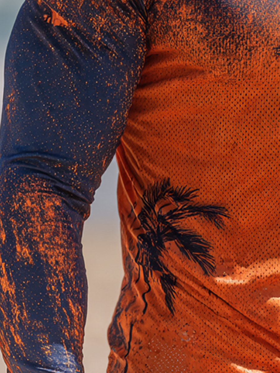 Men's Orange-Blue Tropical Palm Cool Quick-Dry Moisture-Wicking Hooded-SunSeaUp