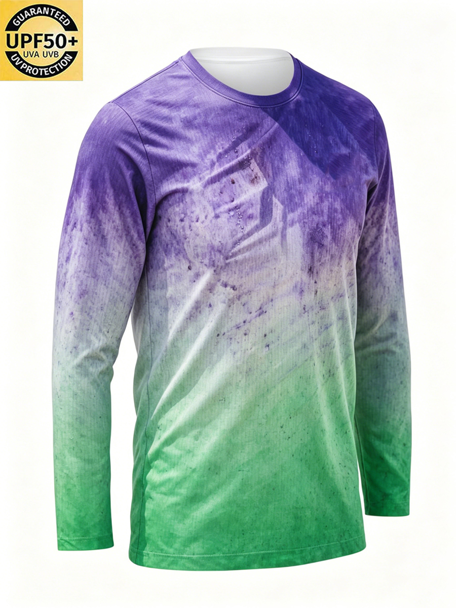 Men'S Crew Neck Artistic Color Gradient Print Sun Protection T-Shirt-SunSeaUp