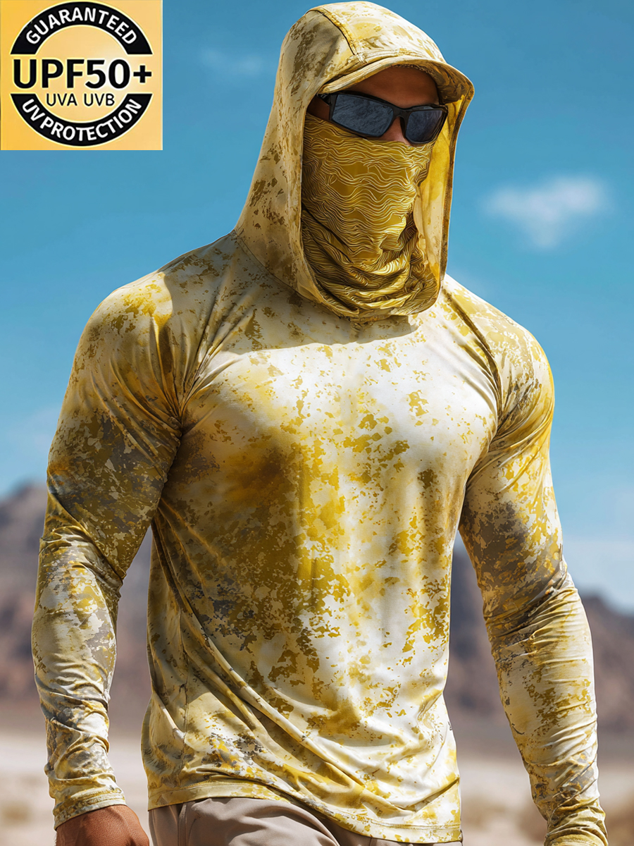 Men's Watercolor Camo Print Cool Breathable Long Sleeve Hooded-SunSeaUp