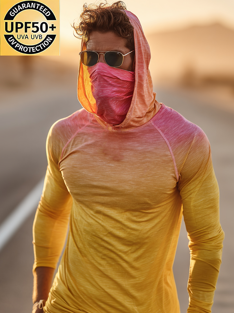 Men's Sunset Ombre Cool Quick-Dry Moisture-Wicking Hooded-SunSeaUp
