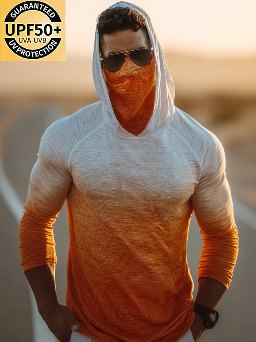 Men's Sunburst Gradient Pattern Ultra-Cool Breathable Hooded-SunSeaUp