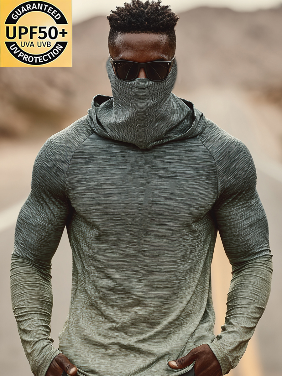 Men's Heather Green Gradient Print Cool Breathable Hooded-SunSeaUp