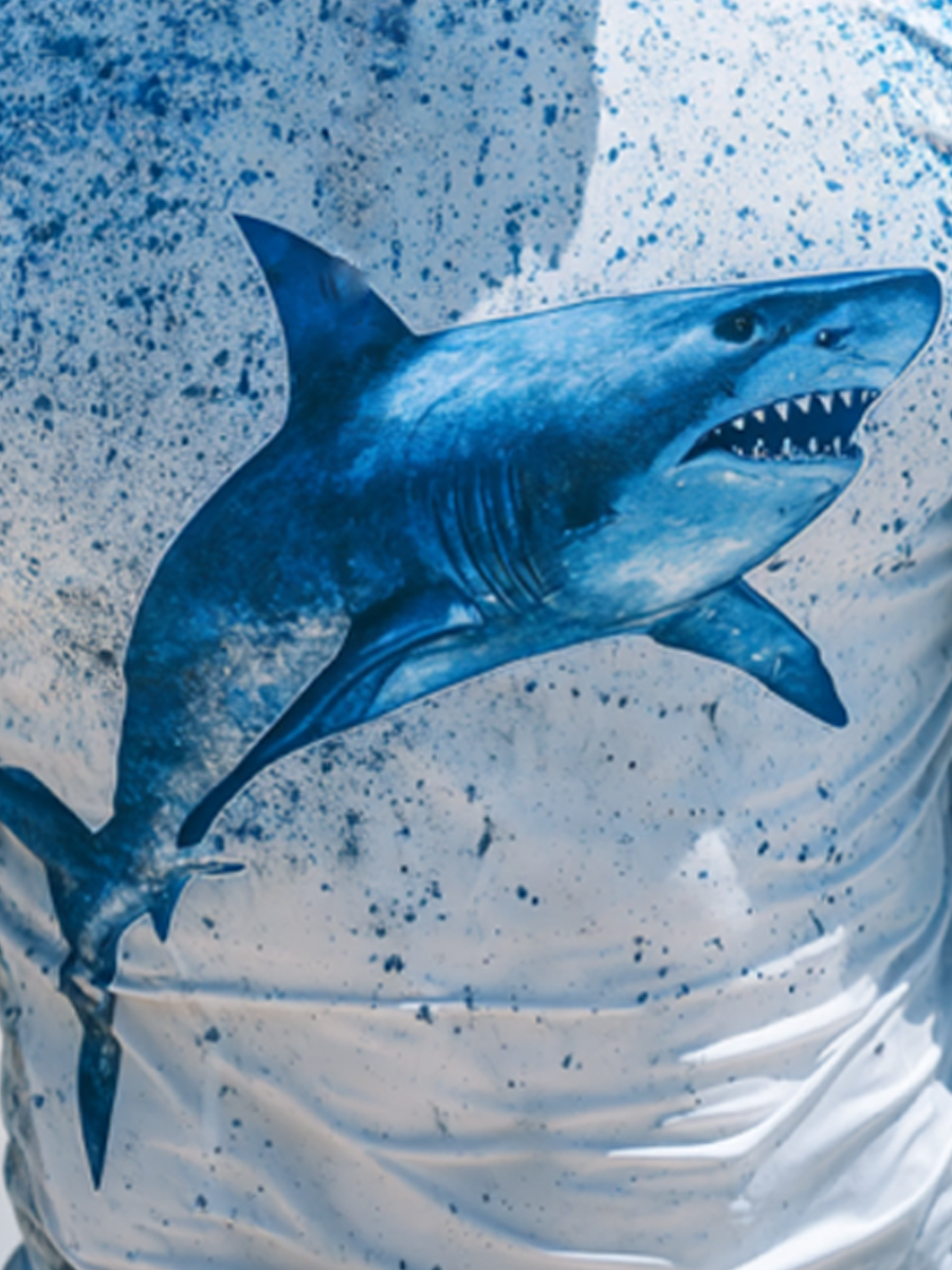 Men'S Raglan Sleeve Finger Gloves Face Mask With Retro Shark Pattern Tie-Dye Print Sun Protection Hoodie-SunSeaUp