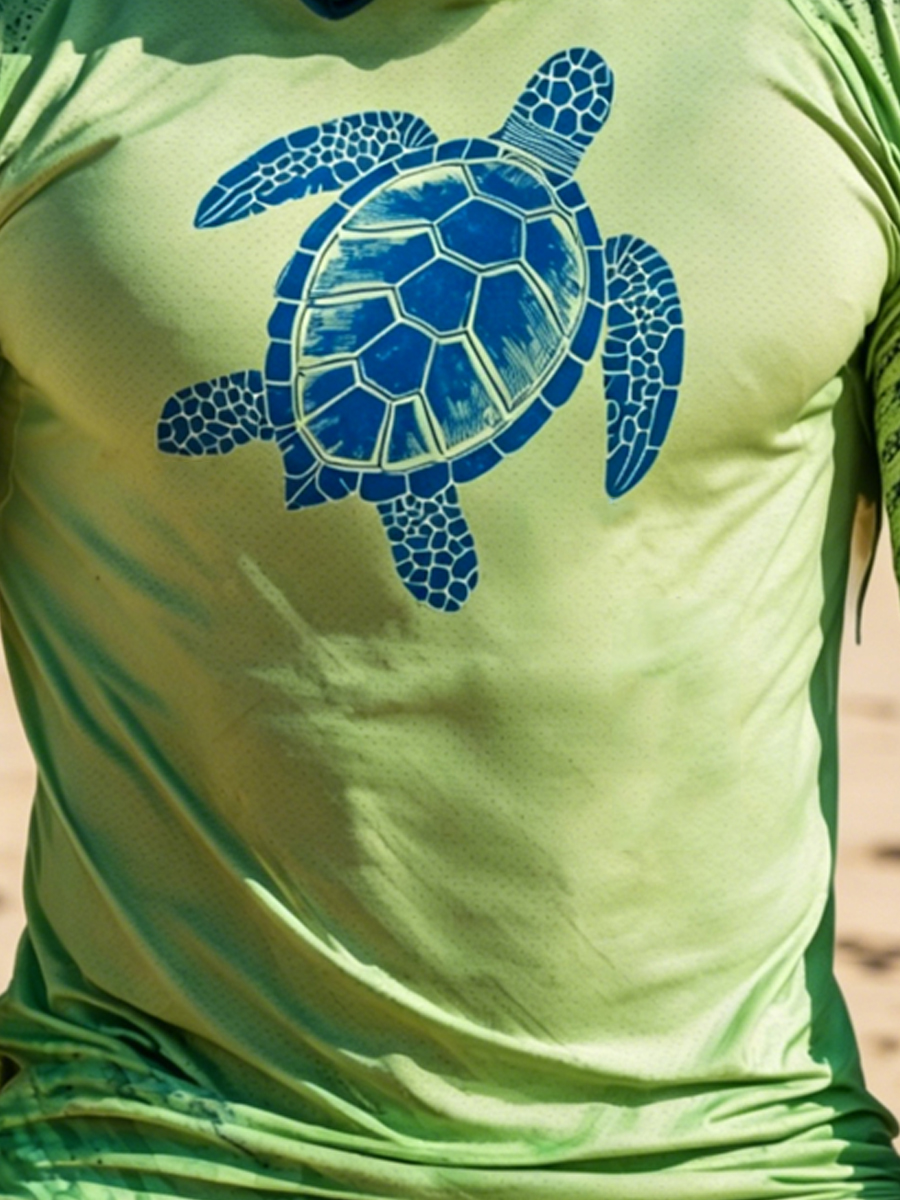 Men'S Raglan Sleeve Finger Gloves Face Mask With Retro Turtle Print Sun Protection Hoodie-SunSeaUp