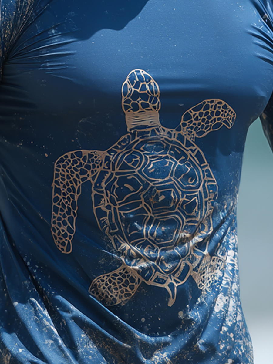 Men's Ocean Turtle Print Ultra-Cool Breathable Hooded-SunSeaUp