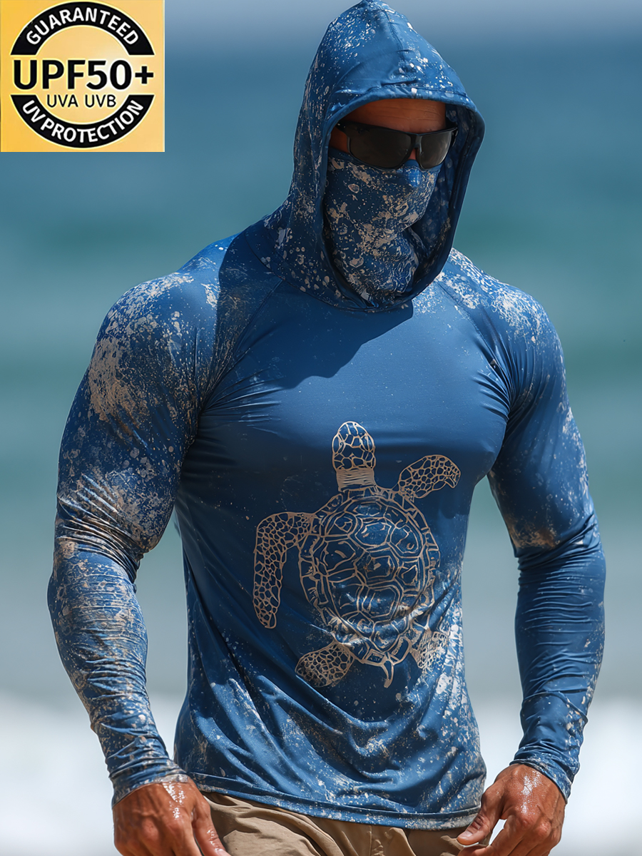 Men's Ocean Turtle Print Ultra-Cool Breathable Hooded-SunSeaUp