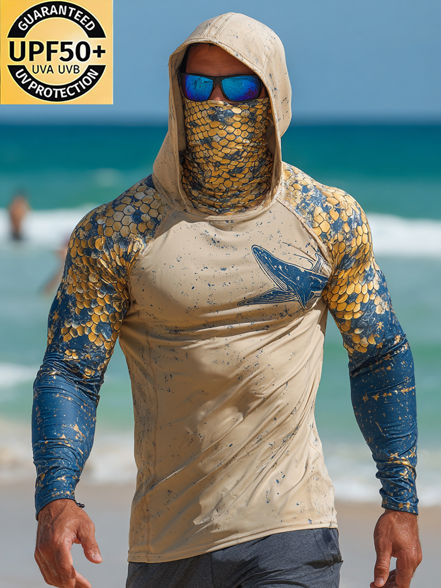 Men's Fish Scale Pattern Ultra-Cool Breathable Hooded-SunSeaUp