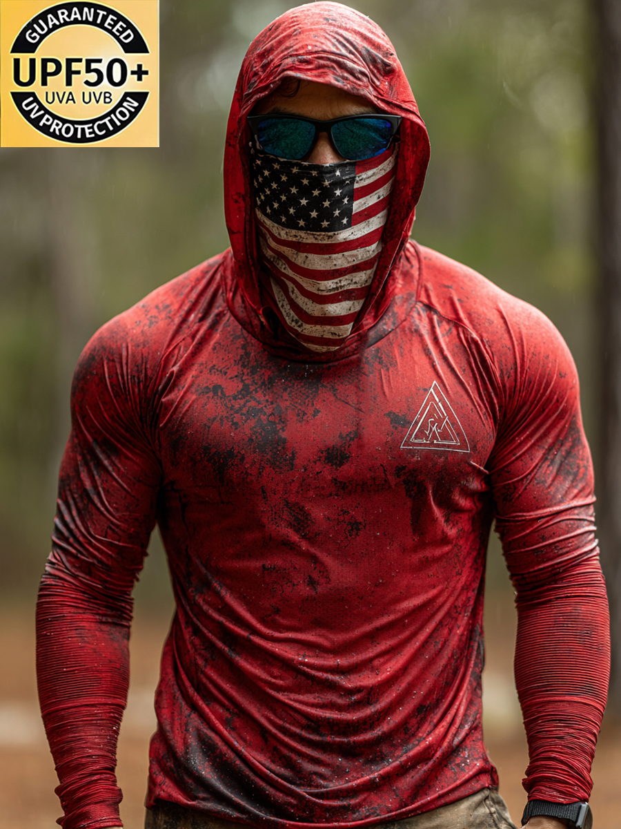 Men's Vintage Patriotic Red Camo Cool Quick-Dry Moisture-Wicking Hooded-SunSeaUp