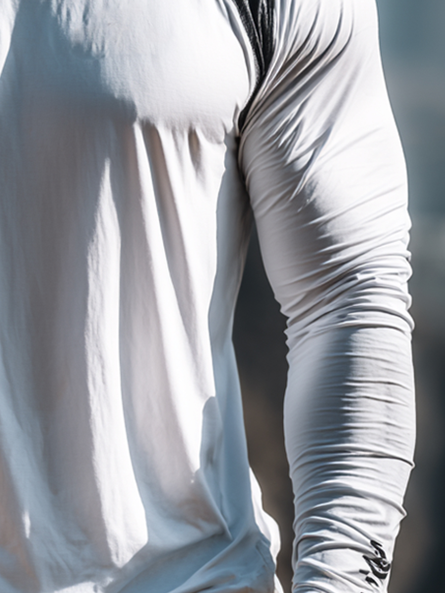 Men's Minimalist White-Black Raglan Cool Quick-Dry Moisture-Wicking Hooded-SunSeaUp