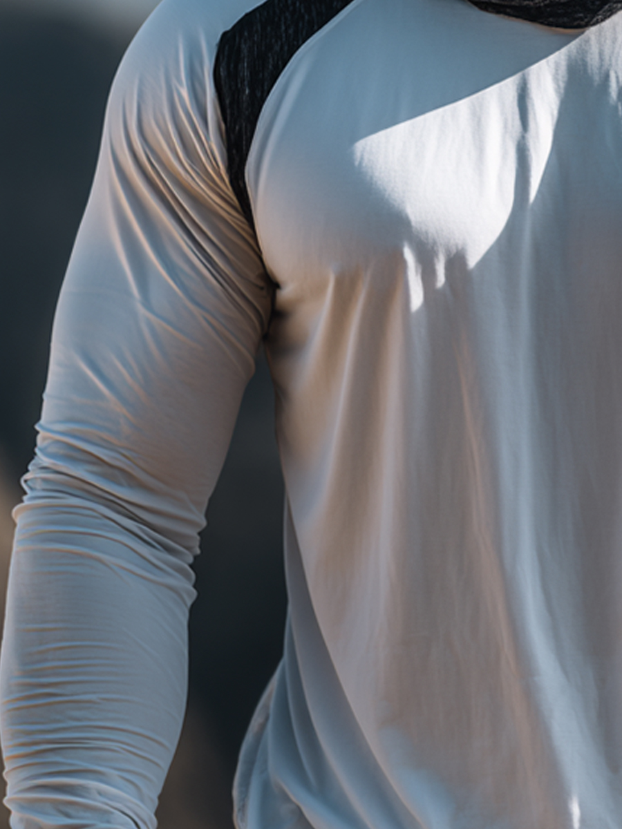 Men's Minimalist White-Black Raglan Cool Quick-Dry Moisture-Wicking Hooded-SunSeaUp