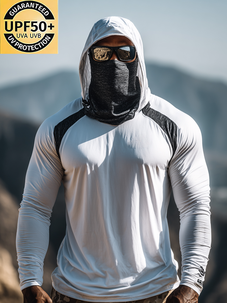 Men's Minimalist White-Black Raglan Cool Quick-Dry Moisture-Wicking Hooded-SunSeaUp