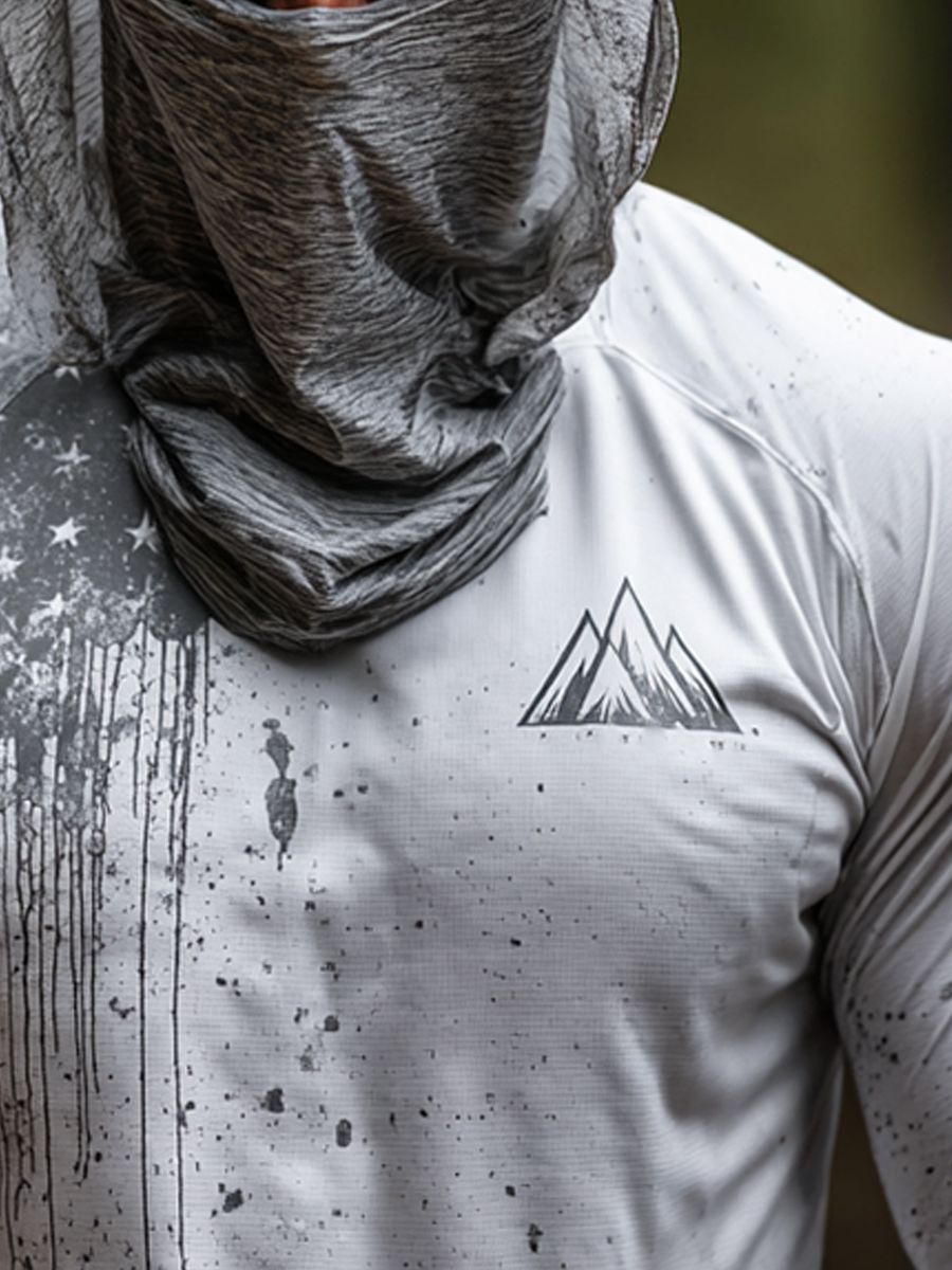 Men's Mountain Logo & Flag Pattern Ultra-Cool Breathable Hooded-SunSeaUp