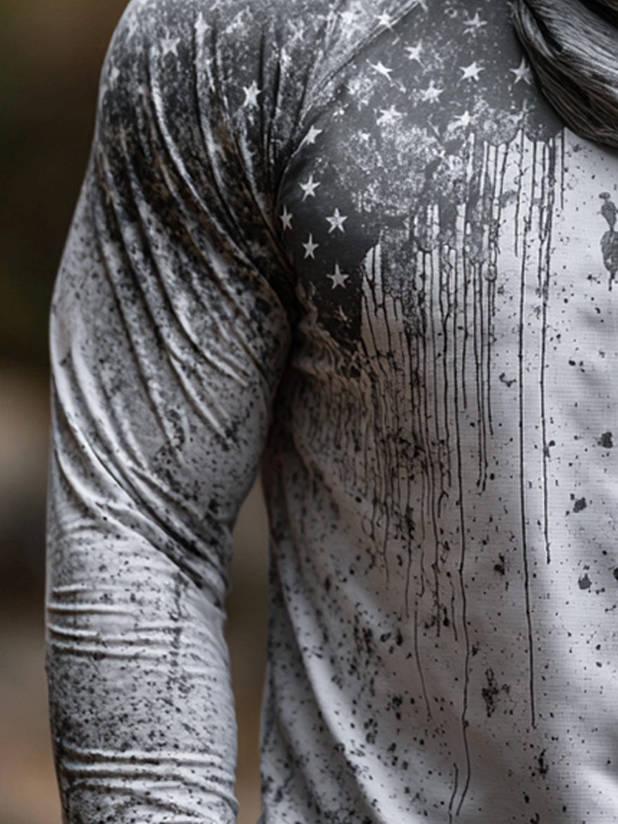 Men's Mountain Logo & Flag Pattern Ultra-Cool Breathable Hooded-SunSeaUp