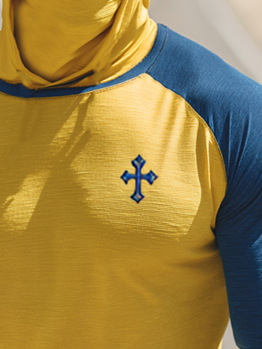 Men's Yellow-Blue Heather Pattern Ultra-Cool Breathable Hooded-SunSeaUp