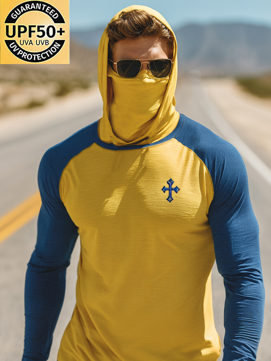Men's Yellow-Blue Heather Pattern Ultra-Cool Breathable Hooded-SunSeaUp