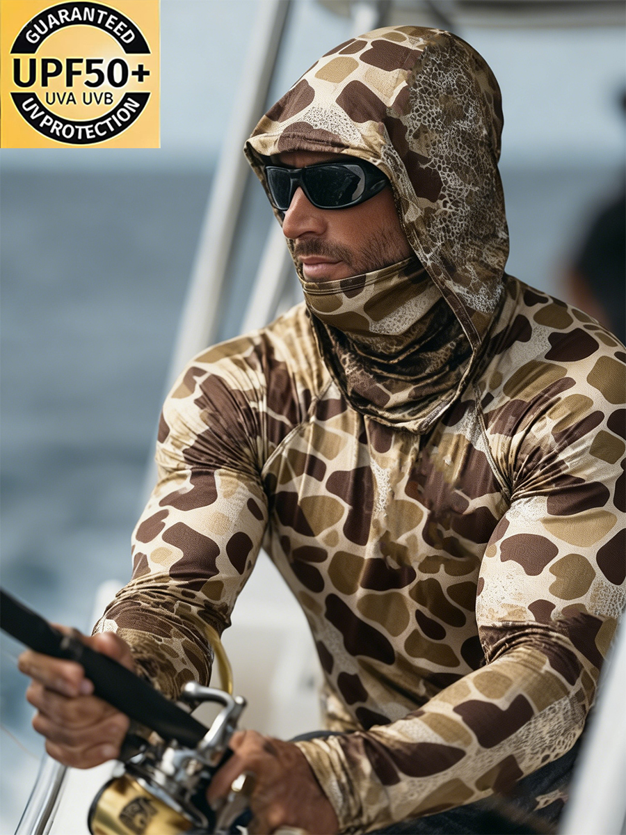 Men's Desert Camo Print Cool Breathable Hooded-SunSeaUp