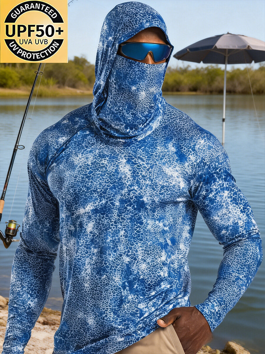 Men's Ocean Camouflage Pattern Ultra-Cool Breathable Hooded-SunSeaUp