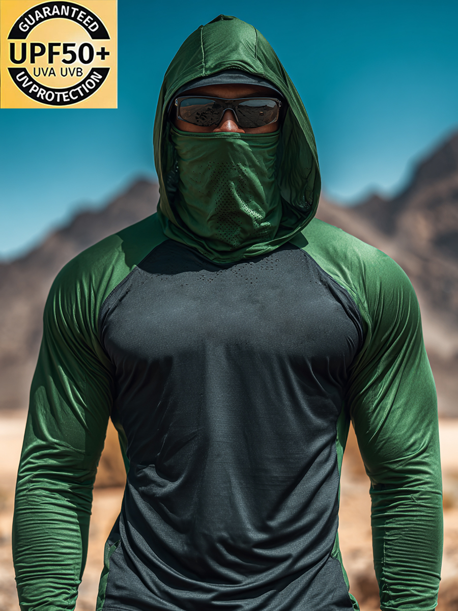 Men's Tactical Two-Tone Raglan Cool Moisture-Wicking Hooded-SunSeaUp