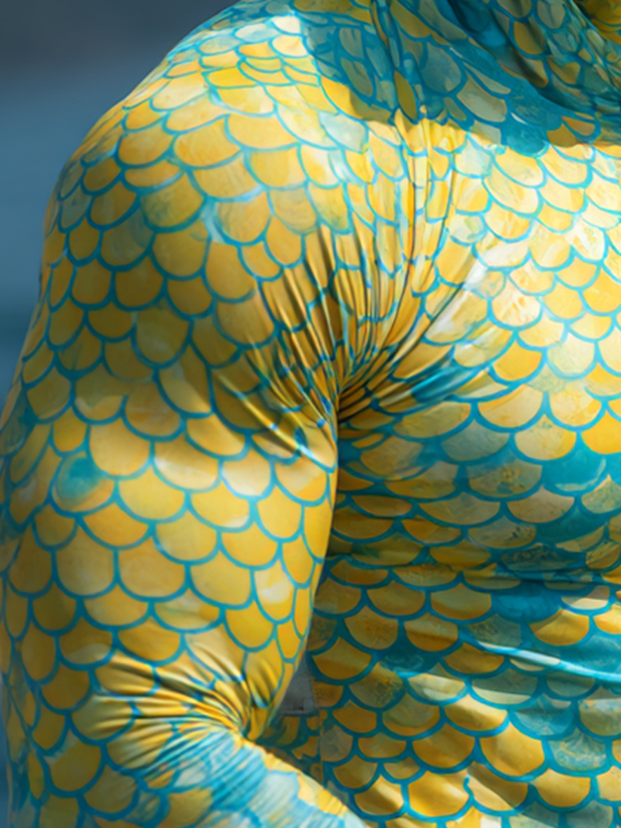 Men's "Fish Scale" Print Cool Breathable Yellow-Teal Hooded-SunSeaUp