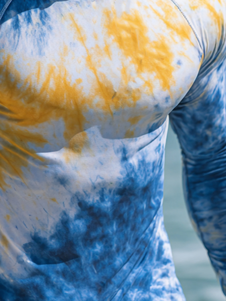 Men's "Blue-Yellow Tie-Dye" Print Cool Breathable Hooded-SunSeaUp
