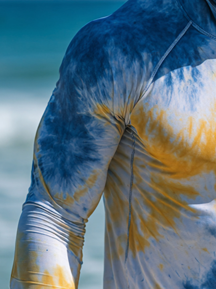 Men's "Blue-Yellow Tie-Dye" Print Cool Breathable Hooded-SunSeaUp