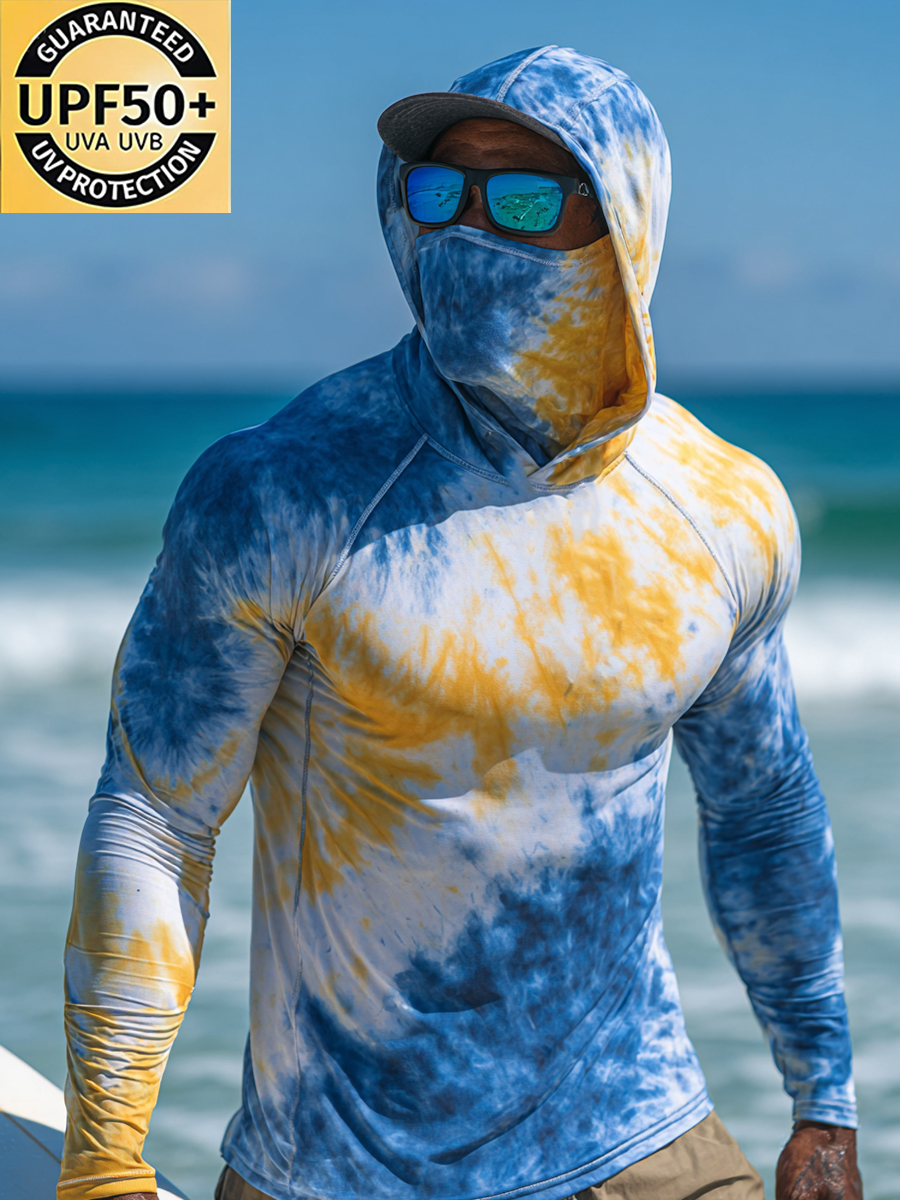 Men's "Blue-Yellow Tie-Dye" Print Cool Breathable Hooded-SunSeaUp