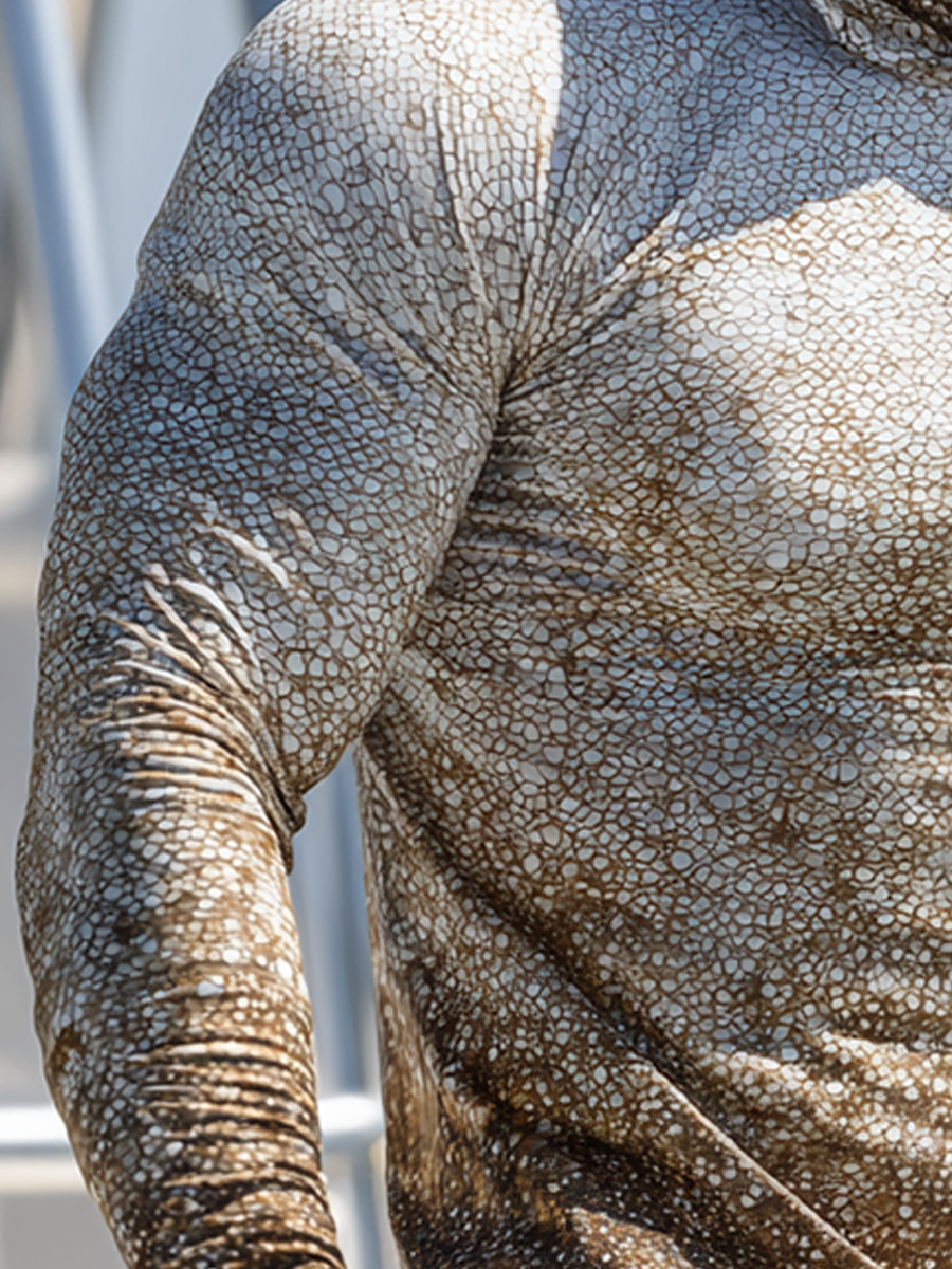 Men's Light Brown Scale Pattern Ultra-Cool Breathable Hooded-SunSeaUp