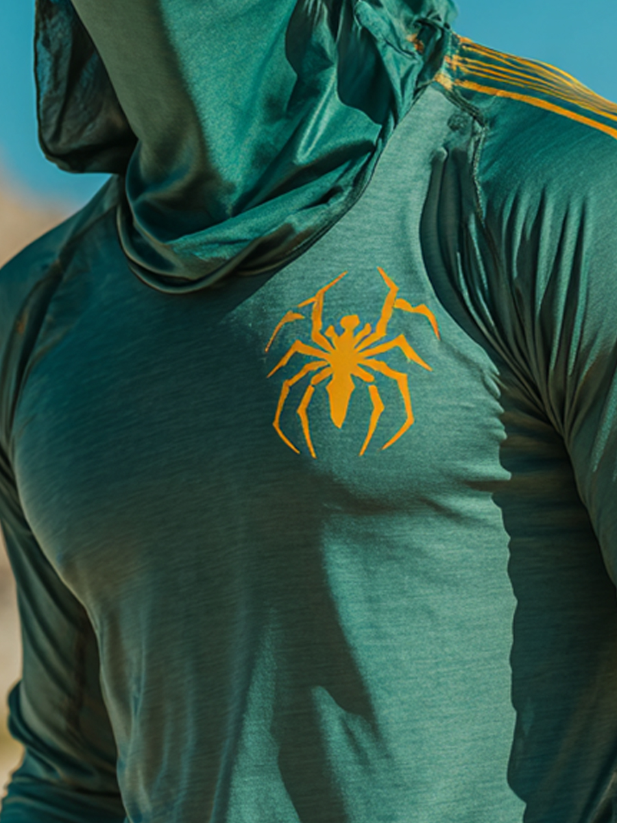 Men's "Desert Spider" Print Cool Breathable Green Hooded-SunSeaUp