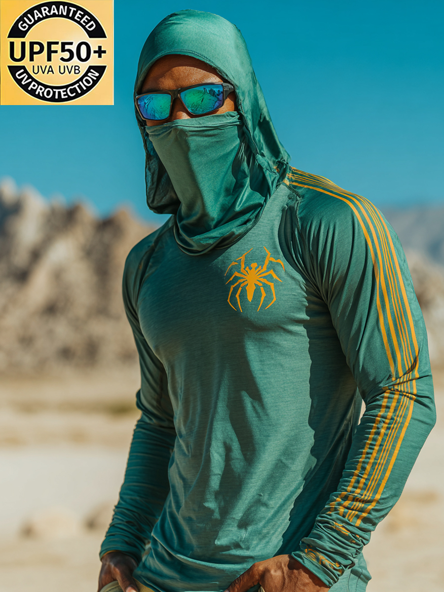 Men's "Desert Spider" Print Cool Breathable Green Hooded-SunSeaUp
