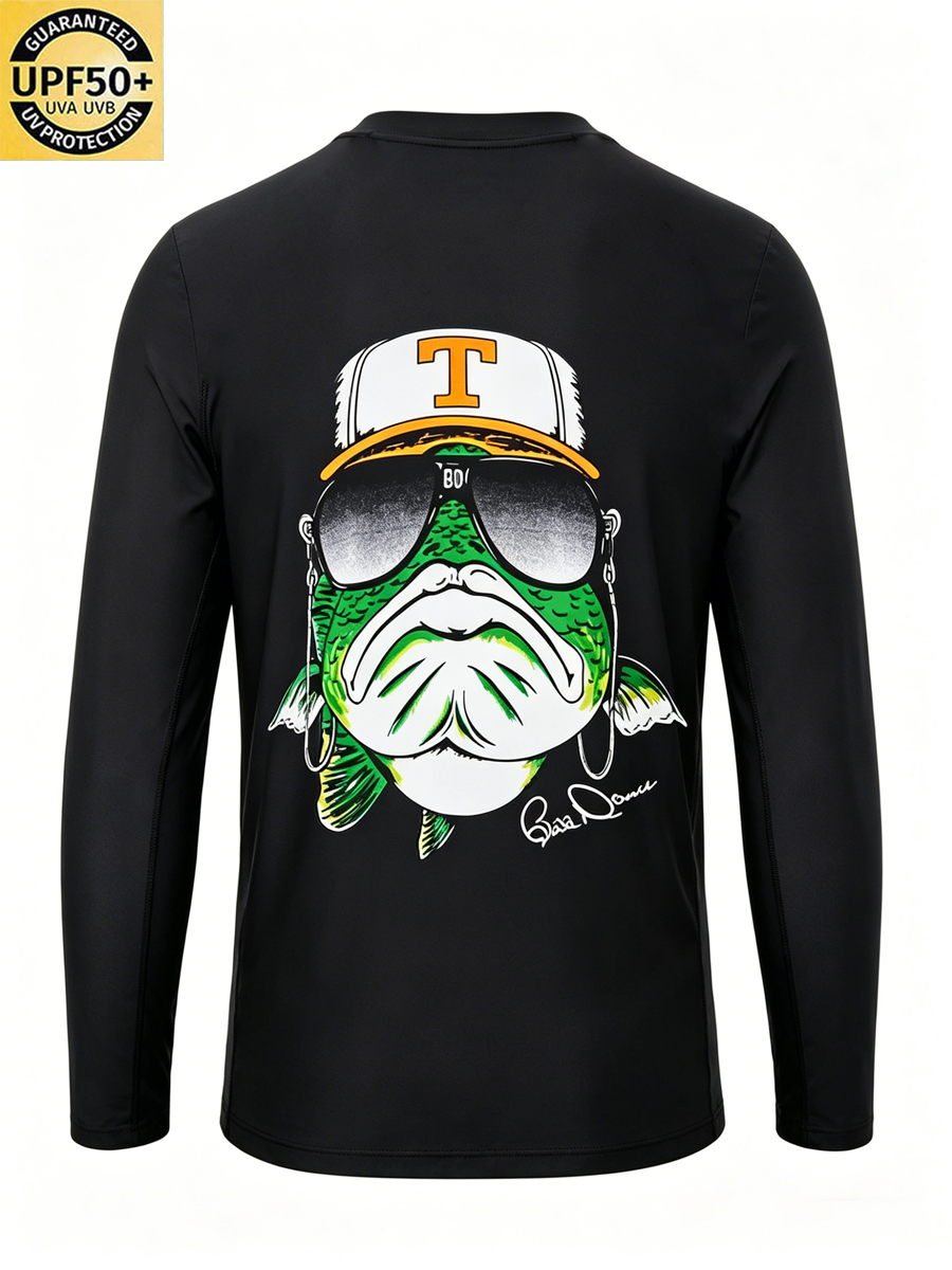 Men's Crew Neck Cool Largemouth Bass Print Sun Protection T-Shirt-SunSeaUp