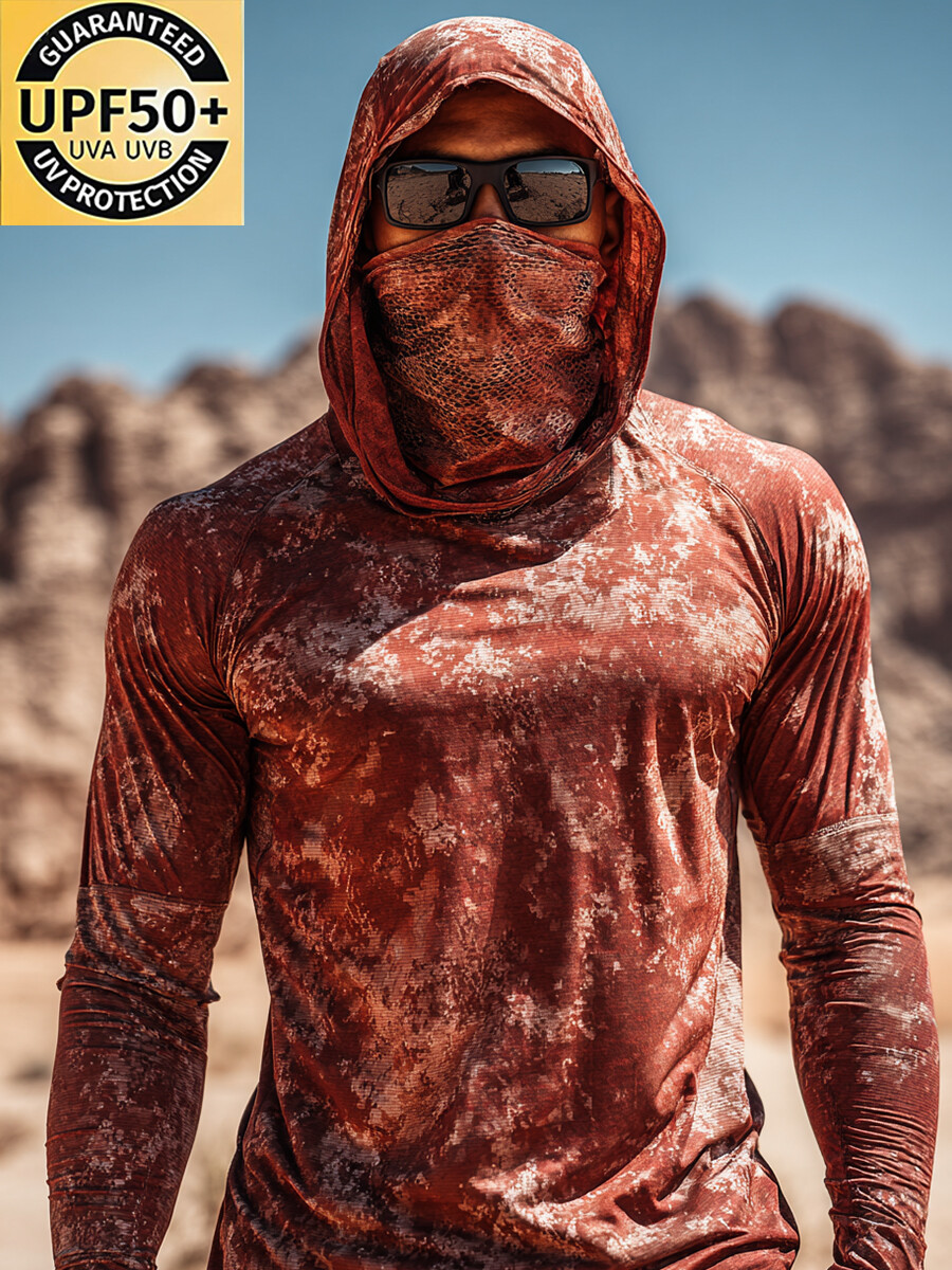 Men's "Desert Red Camo" Print Cool Breathable Hooded-SunSeaUp