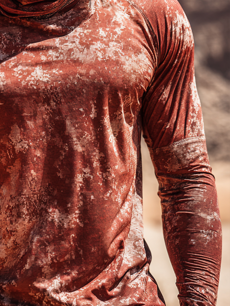 Men's "Desert Red Camo" Print Cool Breathable Hooded-SunSeaUp