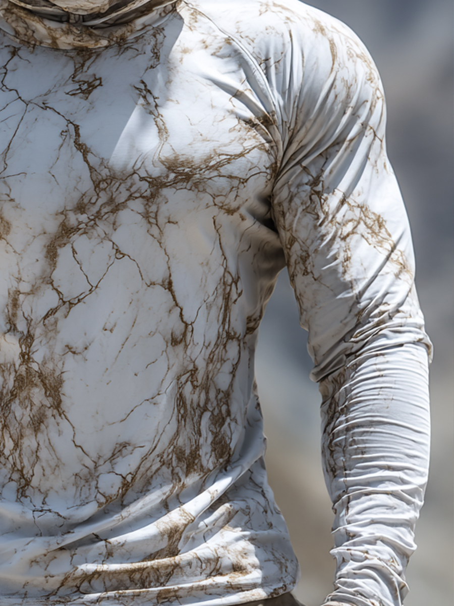Men's Marble Camouflage Pattern Ultra-Cool Breathable Hooded-SunSeaUp