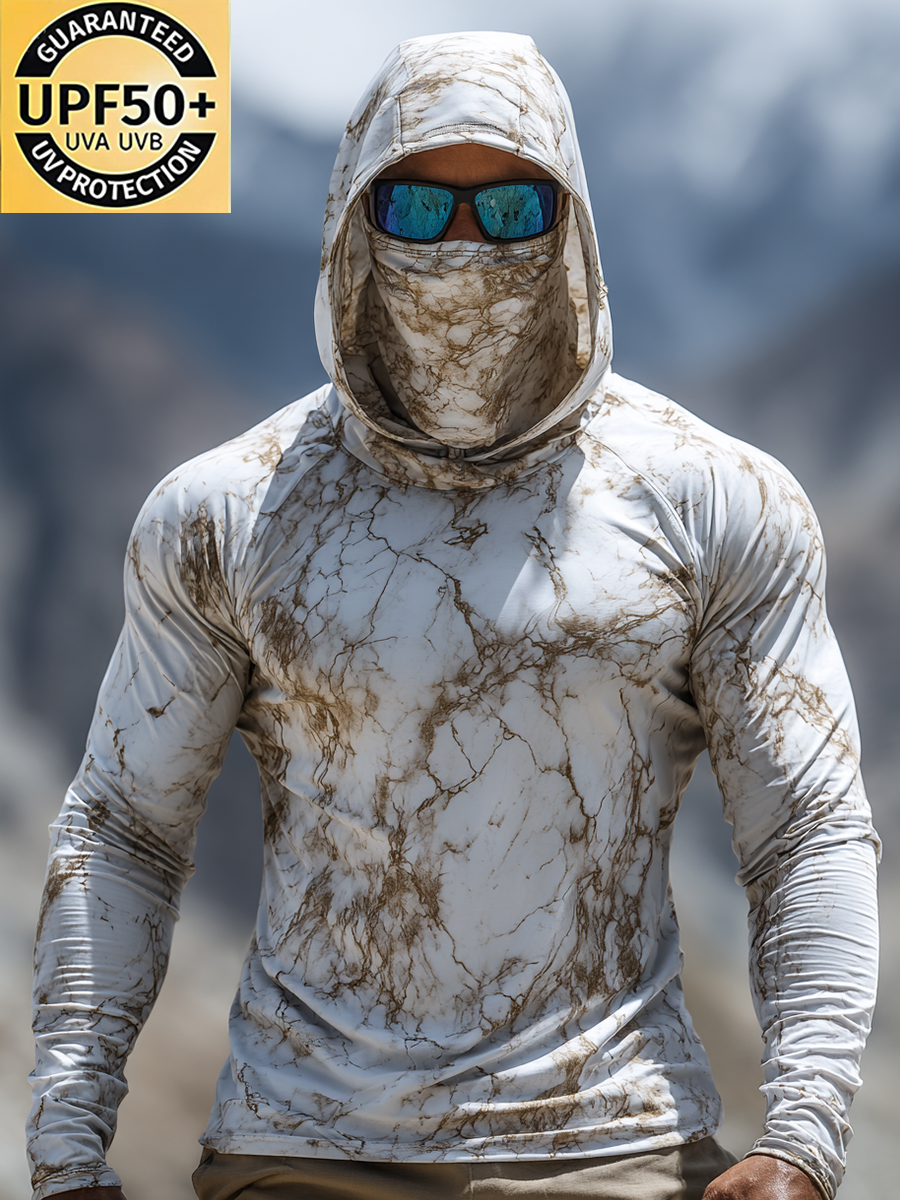Men's Marble Camouflage Pattern Ultra-Cool Breathable Hooded-SunSeaUp