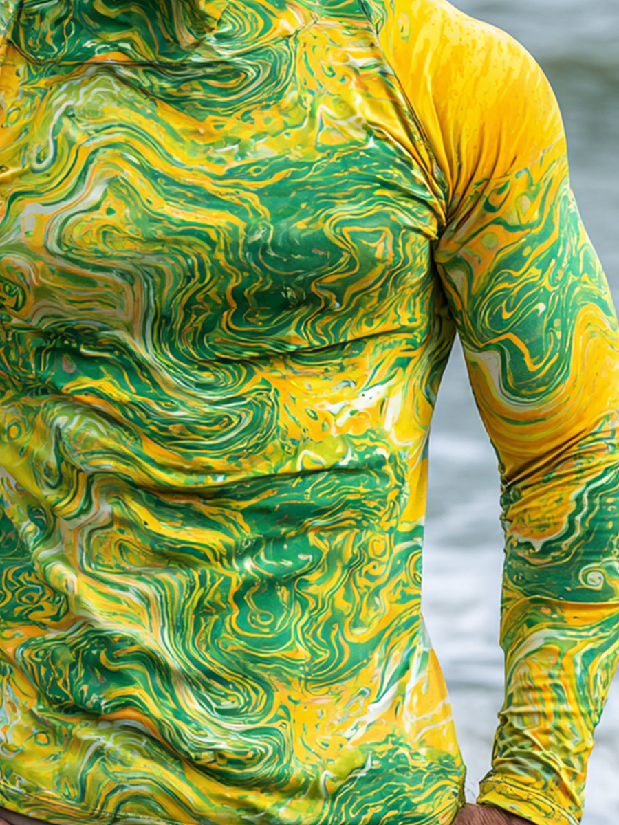 Men's Ocean Swirl Camouflage Pattern Ultra-Cool Breathable Hooded-SunSeaUp