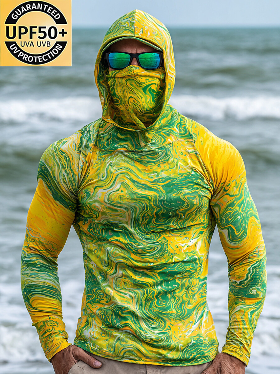 Men's Ocean Swirl Camouflage Pattern Ultra-Cool Breathable Hooded-SunSeaUp