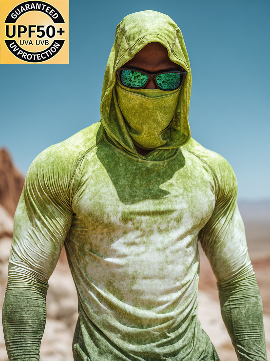 Men's "Light Green Acid Wash" Print Cool Breathable Hooded-SunSeaUp