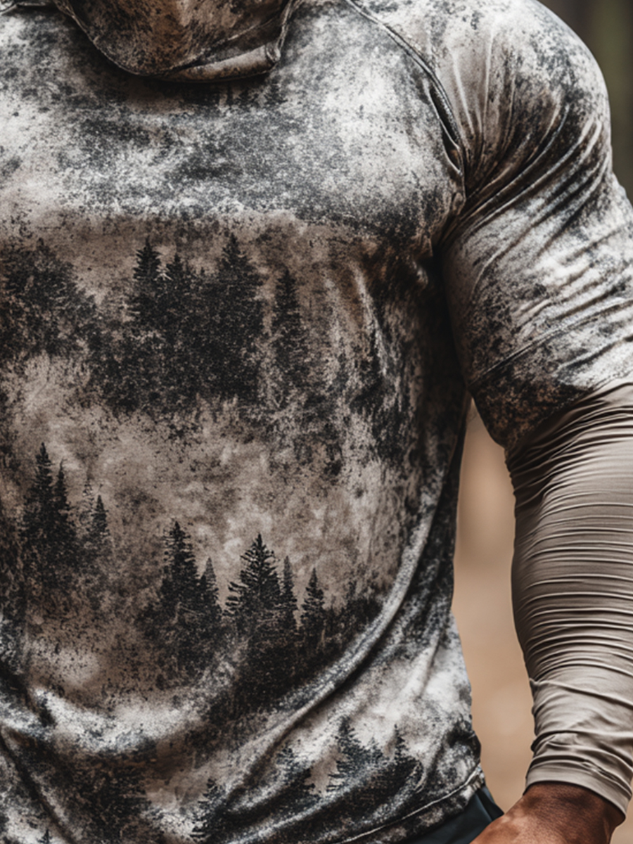 Men's "Forest Camo Print" Cool Breathable Grey-Brown Hooded-SunSeaUp