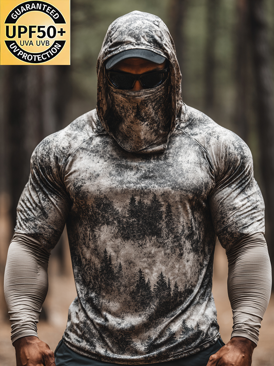 Men's "Forest Camo Print" Cool Breathable Grey-Brown Hooded-SunSeaUp