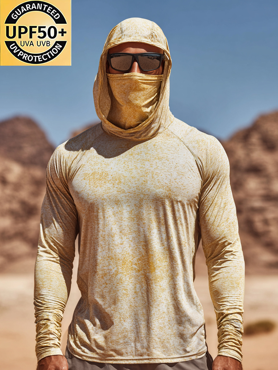 Men's Desert Print Cool Breathable Yellow Hooded-SunSeaUp