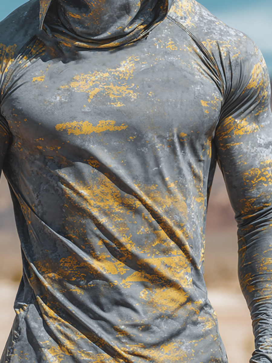 Men's "Grey-Yellow Desert Camo" Print Cool Breathable Hooded-SunSeaUp