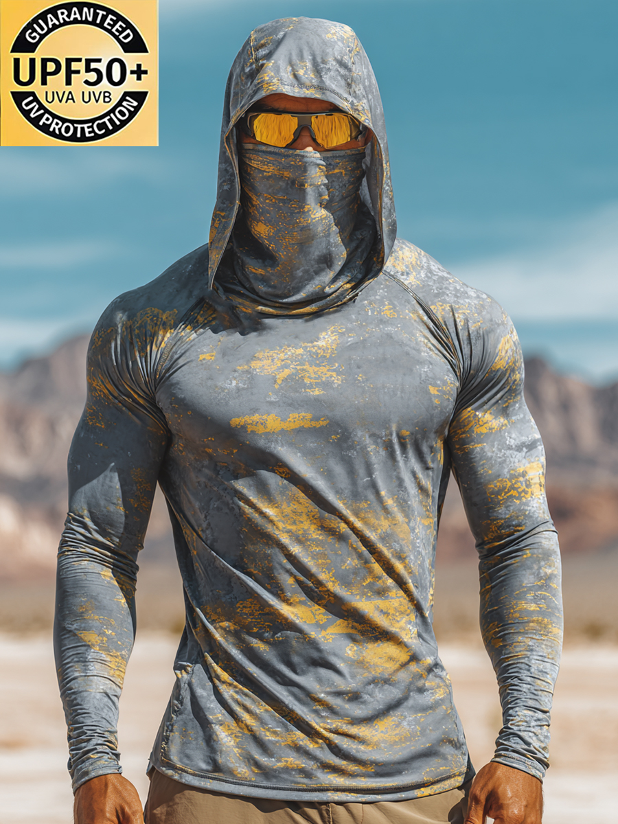 Men's "Grey-Yellow Desert Camo" Print Cool Breathable Hooded-SunSeaUp