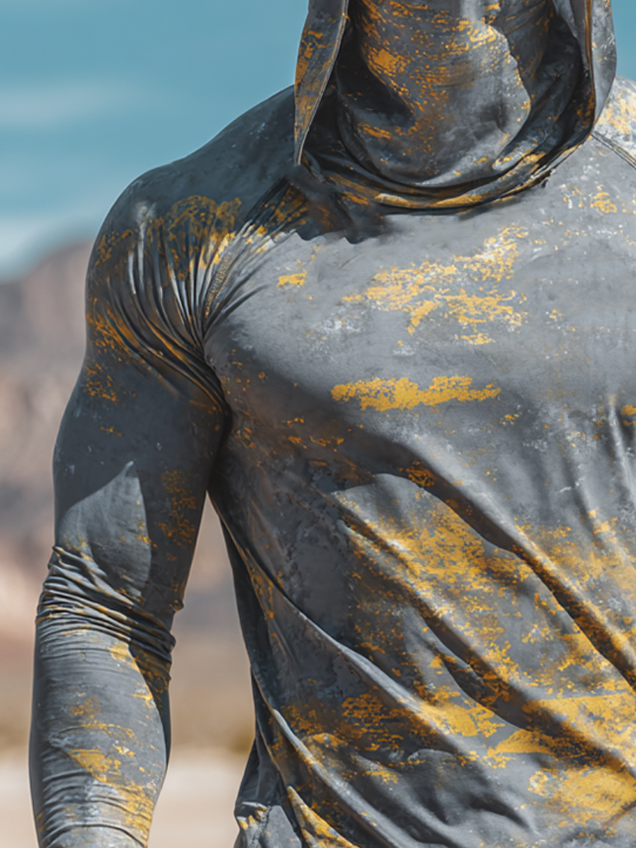 Men's "Grey-Yellow Desert Camo" Print Cool Breathable Hooded-SunSeaUp