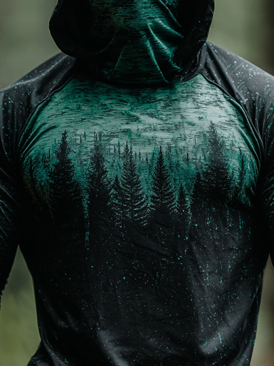 Men's Pine Tree Silhouette Pattern Ultra-Cool Breathable Hooded-SunSeaUp