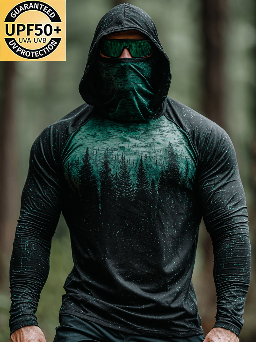 Men's Pine Tree Silhouette Pattern Ultra-Cool Breathable Hooded-SunSeaUp