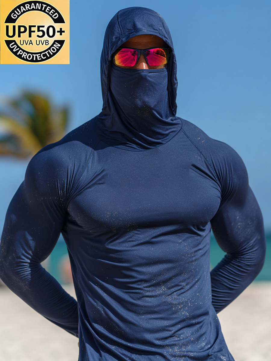 Men's "Solid Navy Blue" Print Cool Breathable Hooded-SunSeaUp
